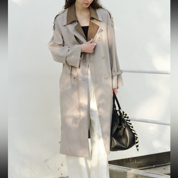 Circlofy contrast double collar layered classic trench coat S - Picture 2 of 13